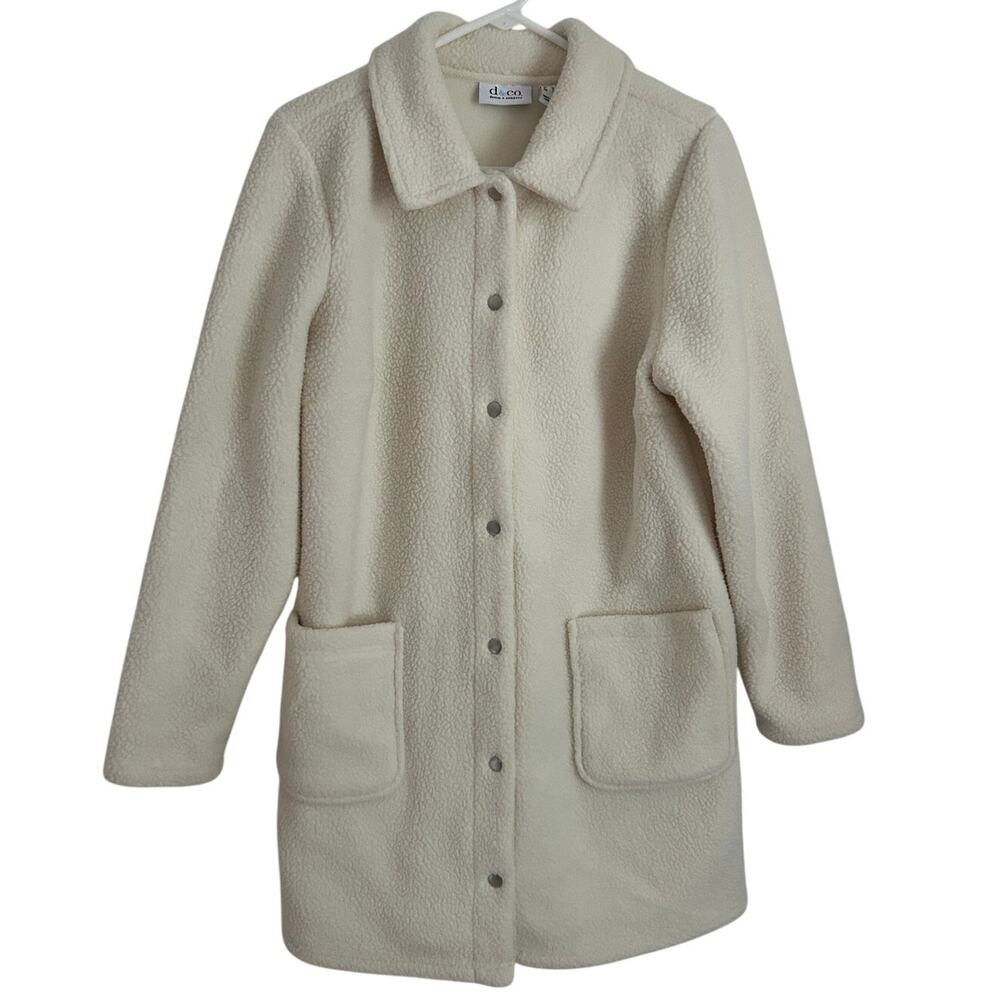 Denim + Company Button Front Jacket Ivory Fleece Long Sleeve Women Medium